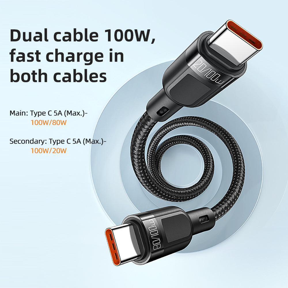 MCDODO 100W 2 in 1 PD Fast Charging Cable Type-C to Dual Type-C