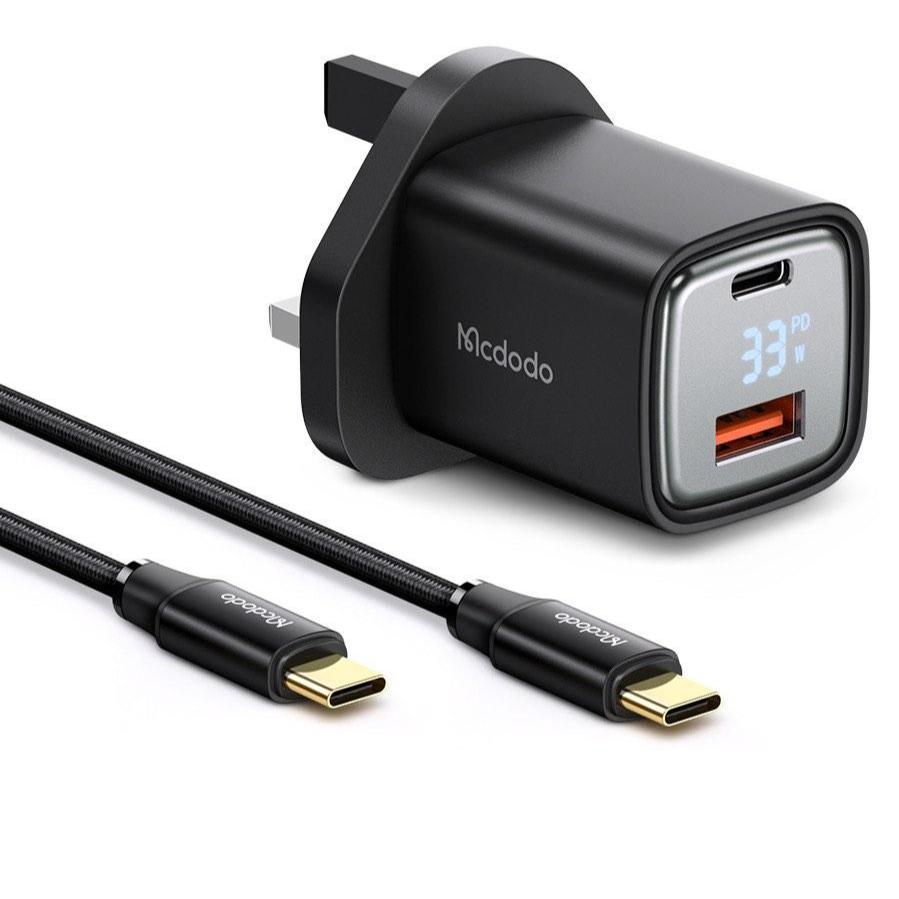 MCDODO 33W PD + QC Digital Display Charger + Type-C to C Cable Combo Pack