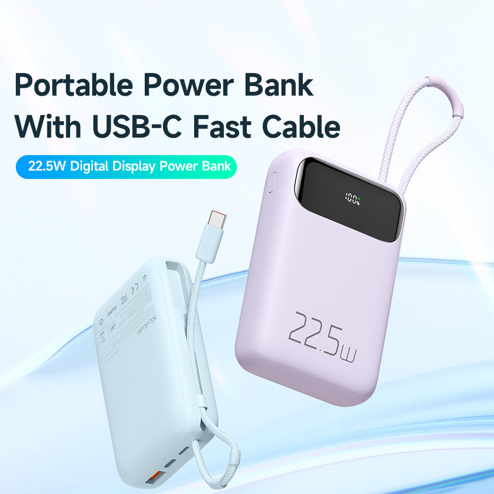 MCDODO 10000mAh 20W PD + QC Power Bank Built-in Cable with Digital Display Type C