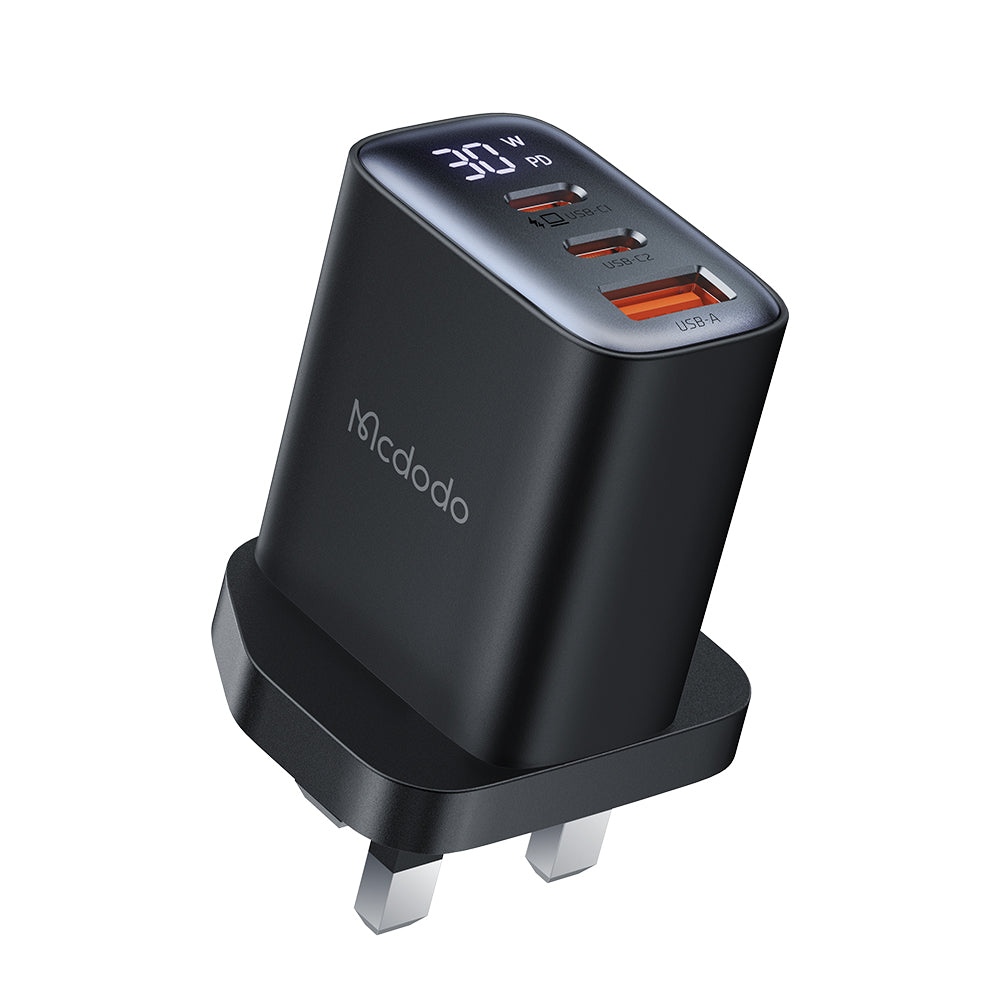 MCDODO 30W 3-Port Digital Display Fast Charger + USB-C to C Cable (Combo Set)