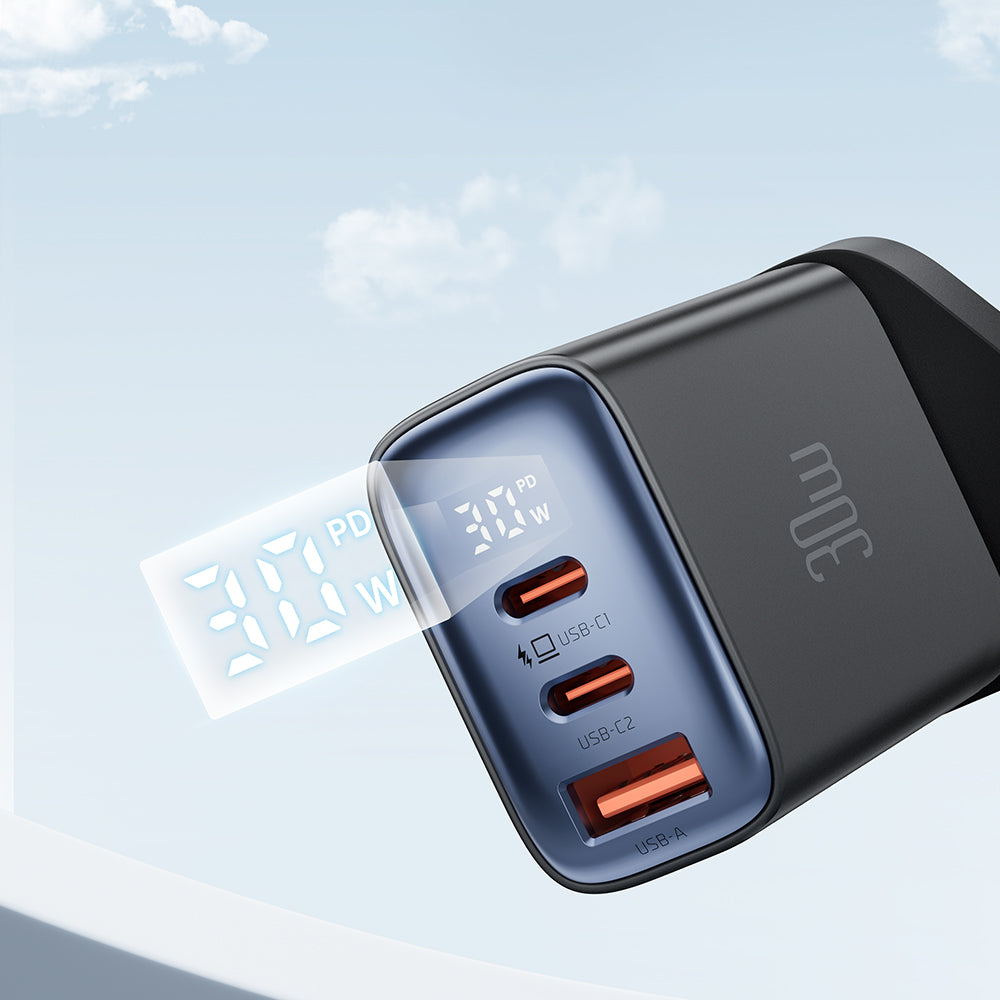 MCDODO 30W 3-Port Digital Display Fast Charger + USB-C to C Cable (Combo Set)