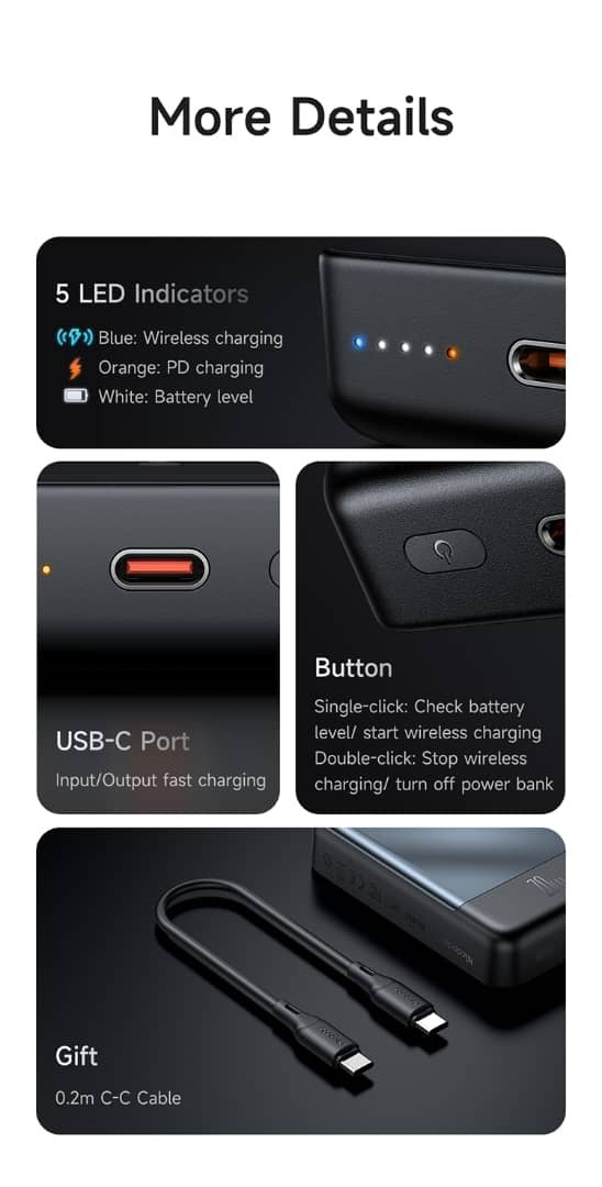 MCDODO 10000mAh 20W Good Touch Magnetic Wireless Power Bank