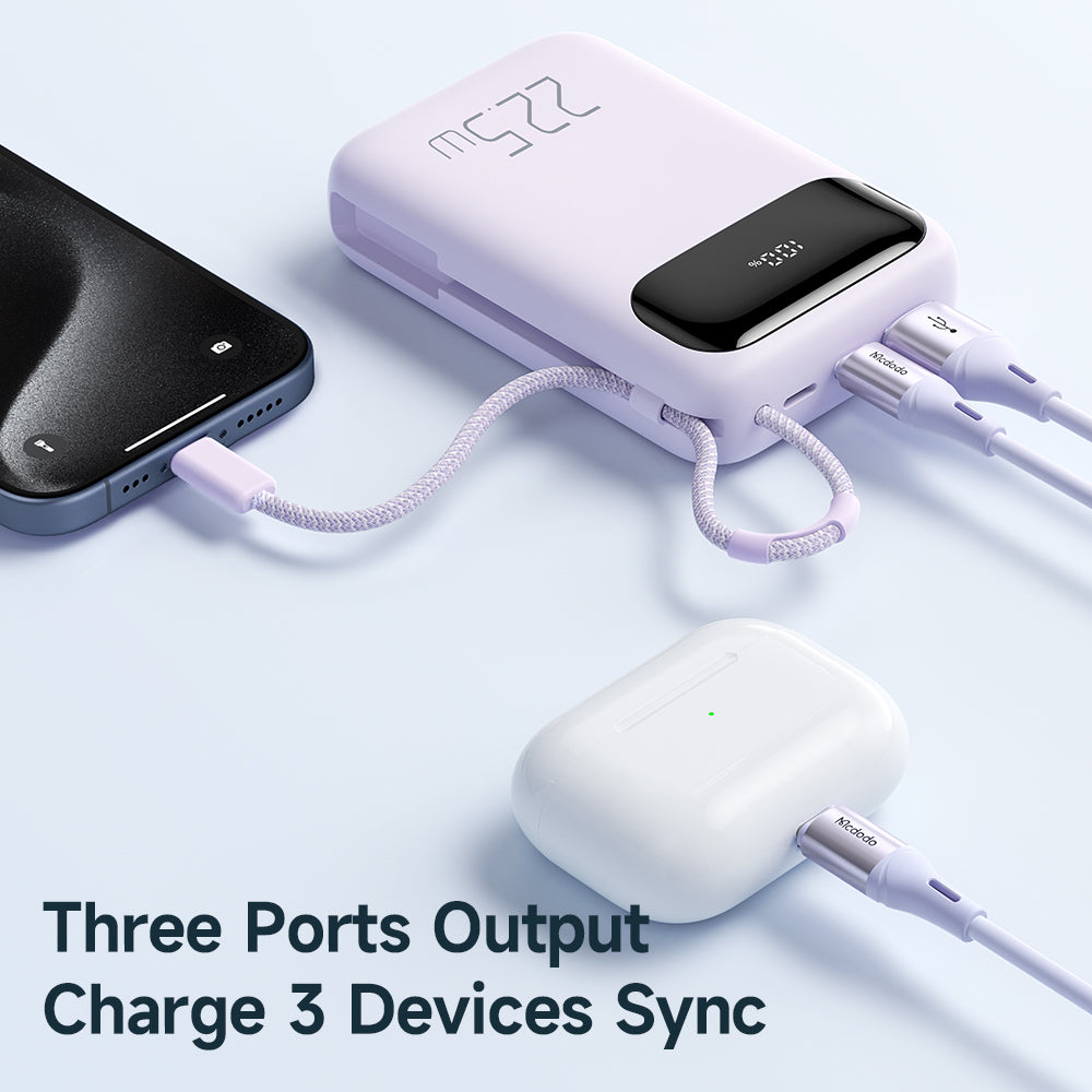 MCDODO 10000mAh 20W PD + QC Power Bank Built-in Cable with Digital Display Type C