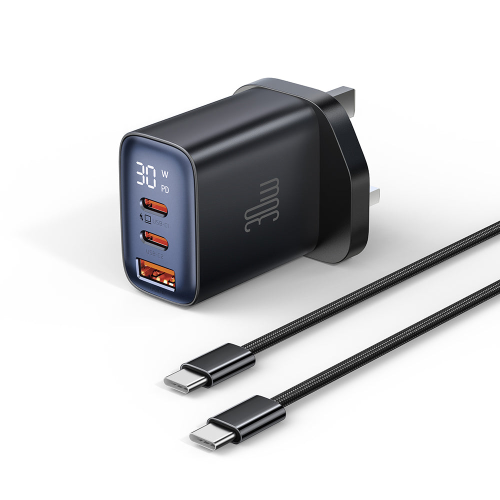 MCDODO 30W 3-Port Digital Display Fast Charger + USB-C to C Cable (Combo Set)