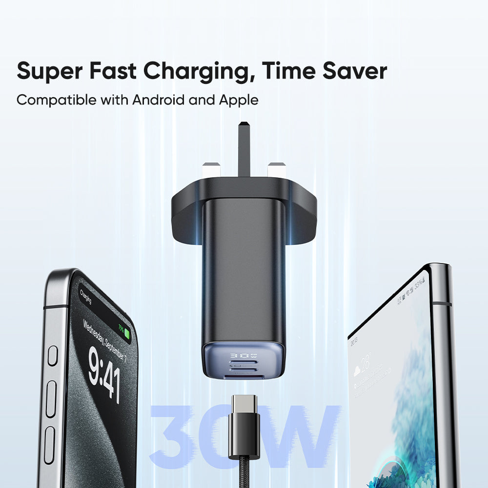 MCDODO 30W 3-Port Digital Display Fast Charger + USB-C to C Cable (Combo Set)