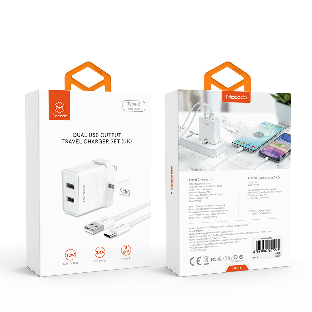 MCDODO Type-C Travel Charger Set + Dual USB Ports