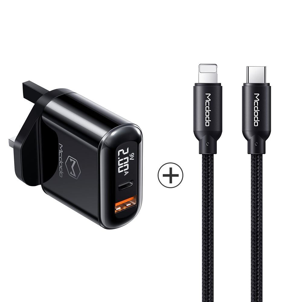 MCDODO 20 Watt PD+QC Fast Charging Adaptor + (Free)iPhone PD Type C to Lightning Combo Pack