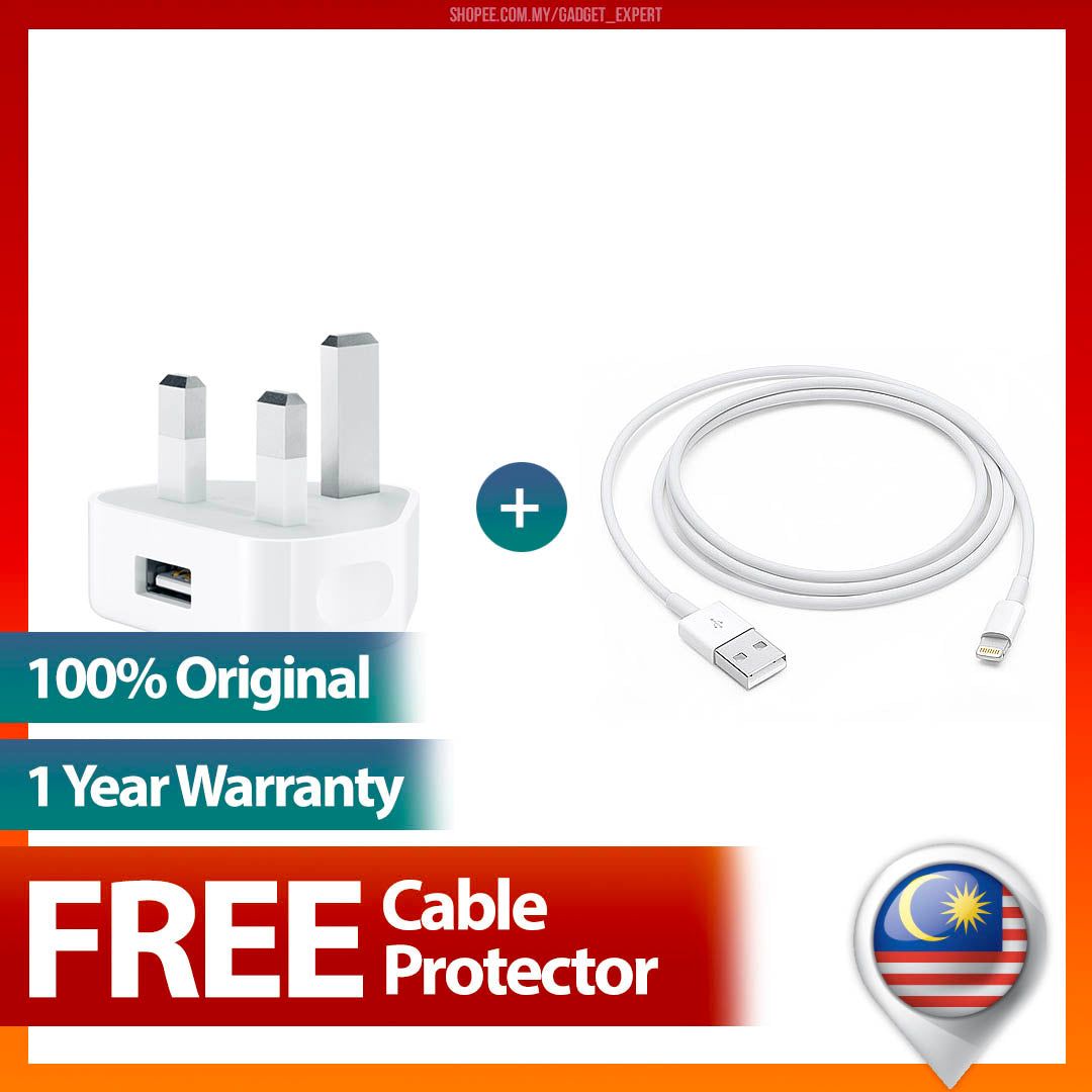 Apple Original iPhone Lightning Cable (1M) + Charging Adapter (12W) - Combo Pack