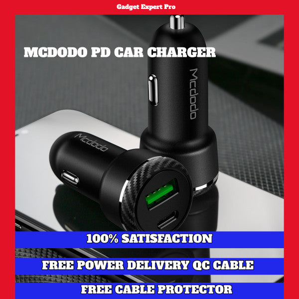 MCDODO Power Deliver,Type-C+QC3.0 Car Charger (Free Mcdodo PD Cable)